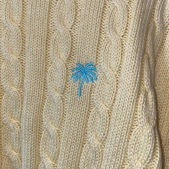 Vintage Lilly Pulitzer Cable Knit Sweater in Sunny Yellow w Teal Palm Tree Sz M - Picture 2 of 5